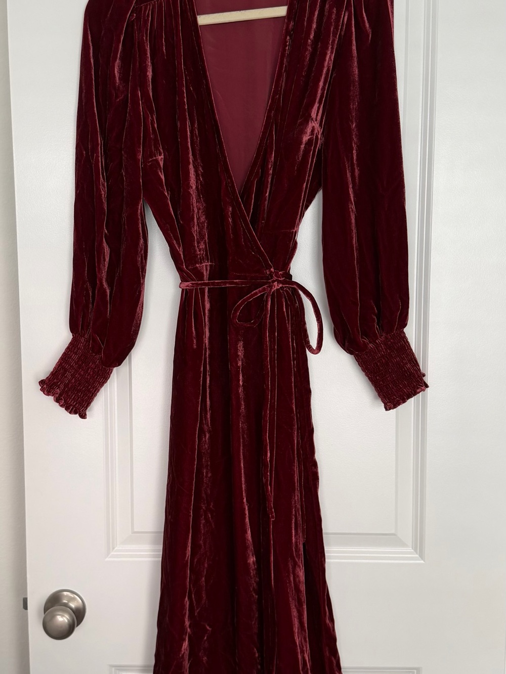 Garnet Hill Eggplant Velvet Wrap Maxi